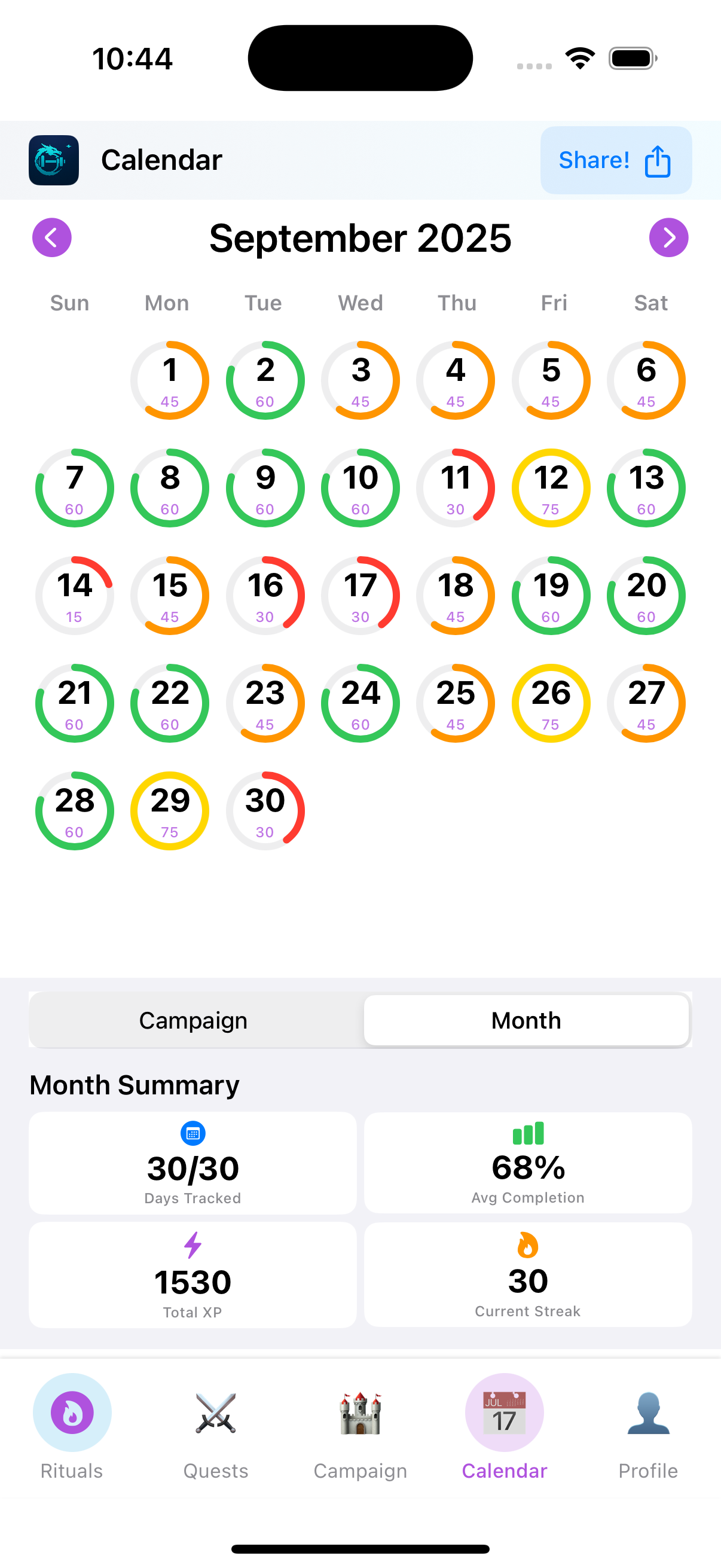 Calendar View Screen