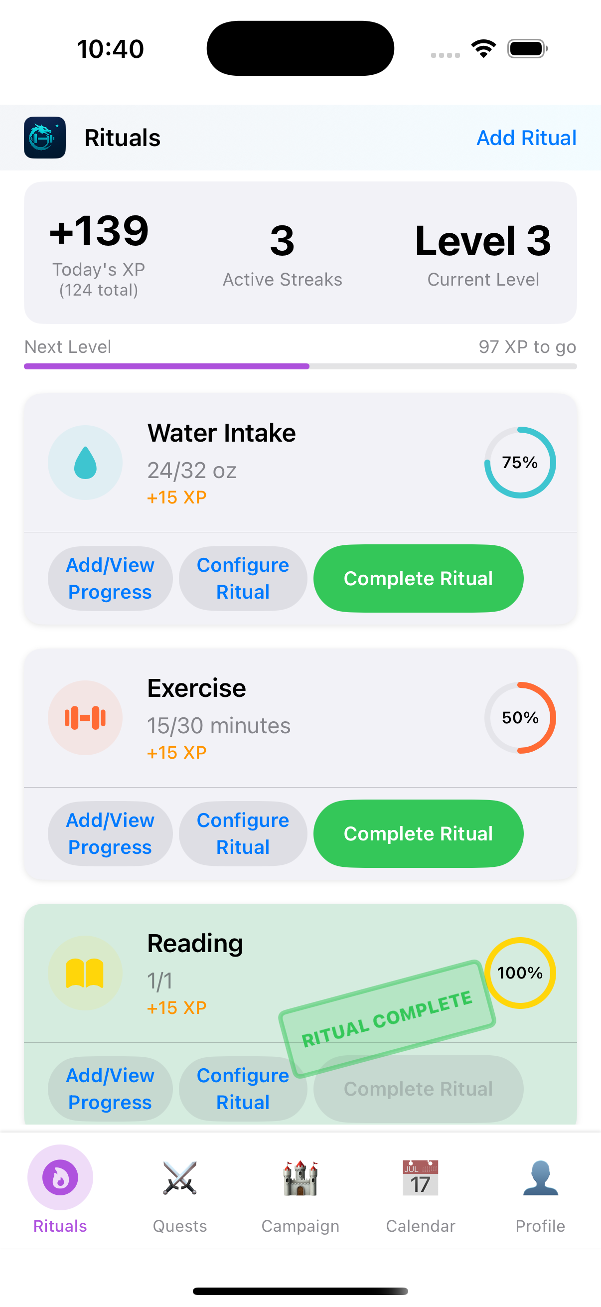 Daily Rituals Screen
